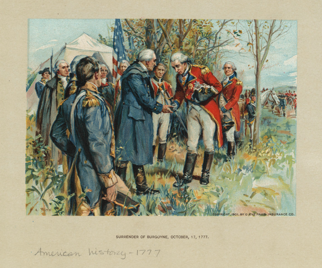 The Miriam and Ira D. Wallach Division of Art, Prints and Photographs: Picture Collection, The New York Public Library. “Surrender of Burgoyne, October 17, 1777” New York Public Library Digital Collections.